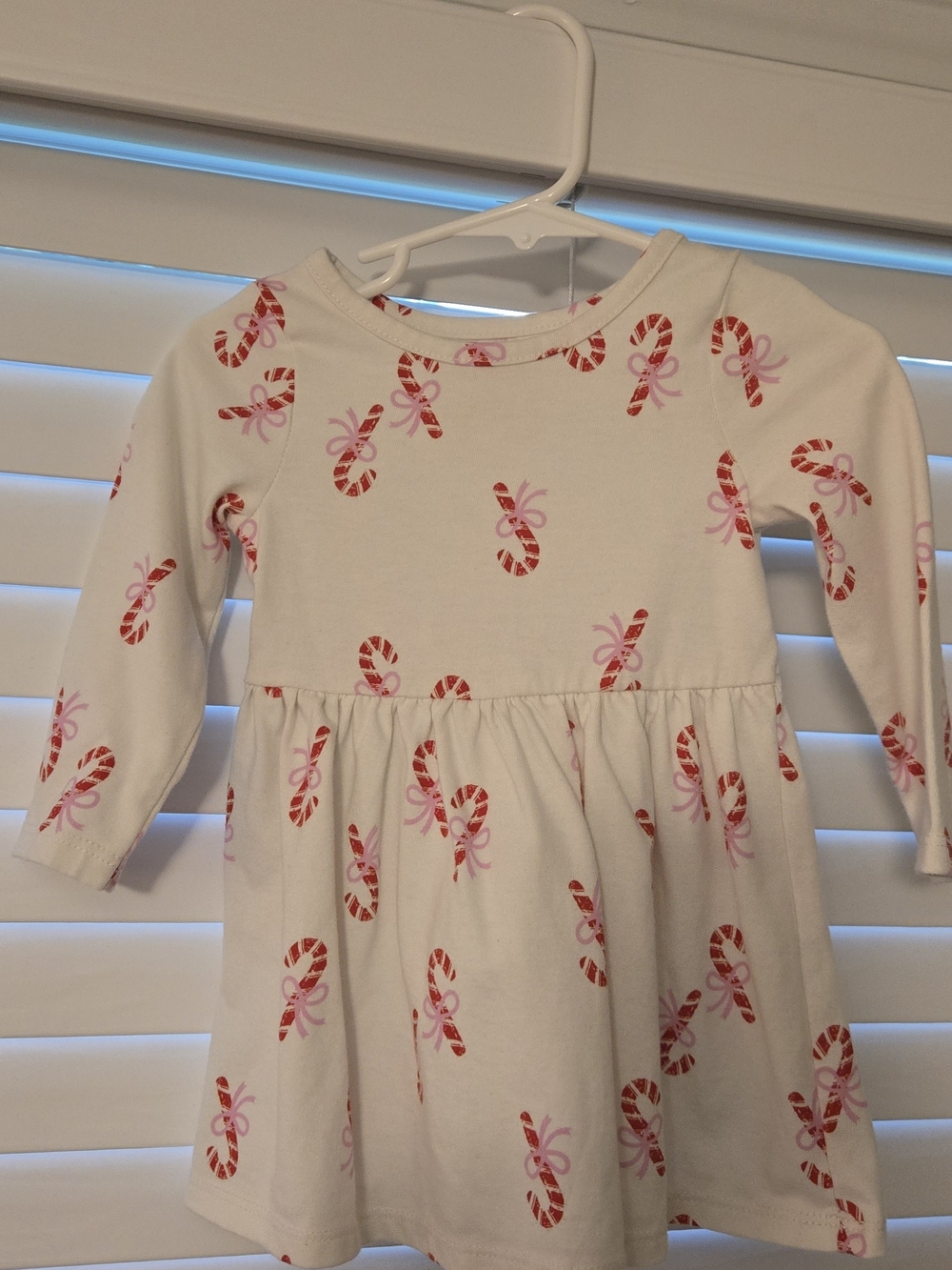 Cat & Jack White Long-Sleeve Dress with Red & Pink Candy Cane Print Size 12 Mont